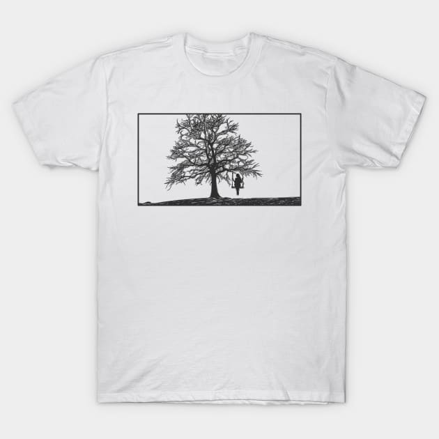 girl on a swing by the tree T-Shirt by the gulayfather
